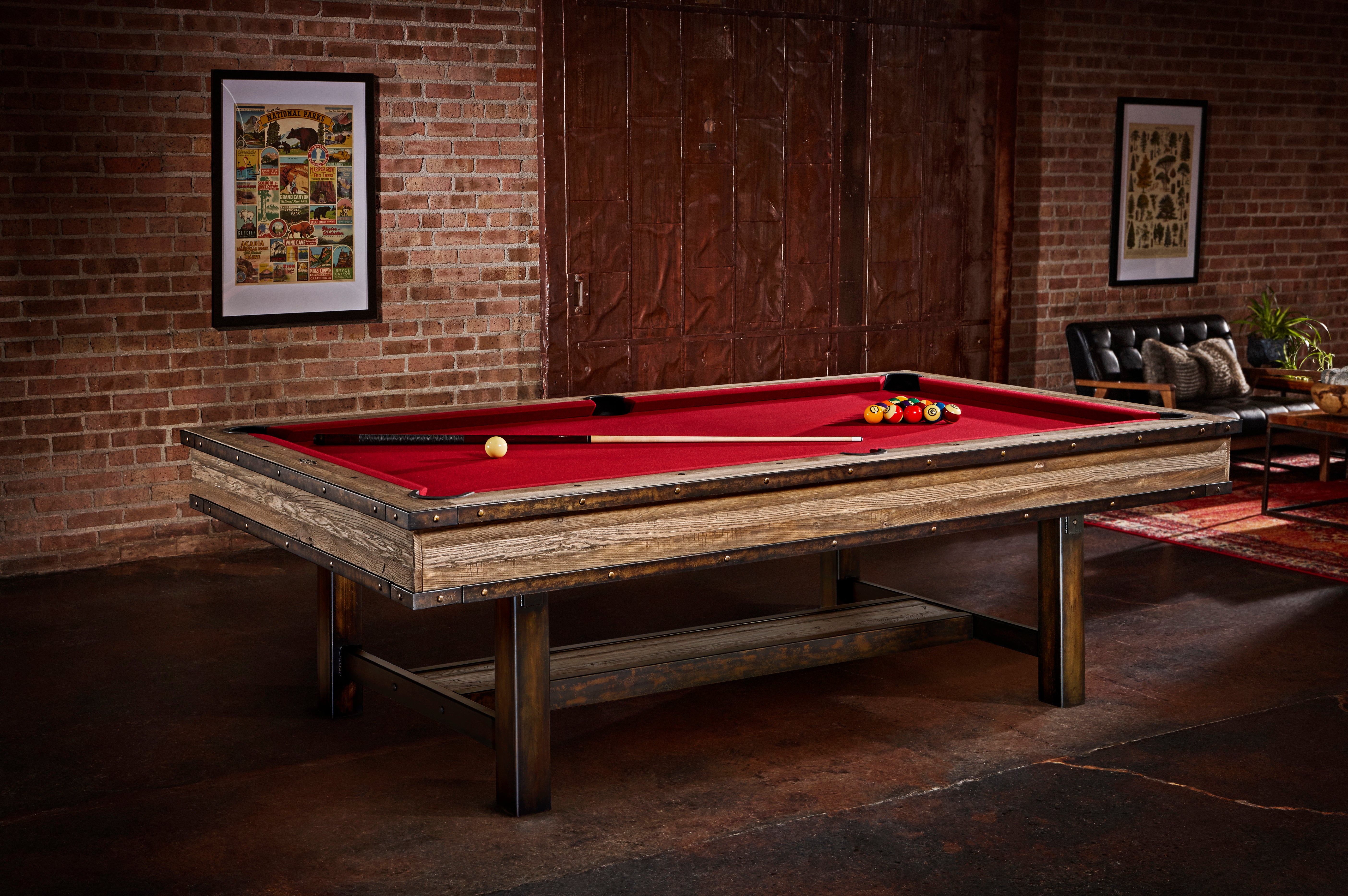 Brunswick Billiards Edinburgh 8' Slate Pool Table in Weathered Oak w/ Black Metal Base