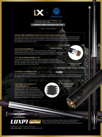 Lucasi Lux Pinnacle LUXP1 Carbon Fiber Composite Cue