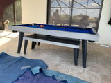 Playcraft Santorini 7’ Outdoor Slate Pool Table with Dining Top Benches and Ping Pong