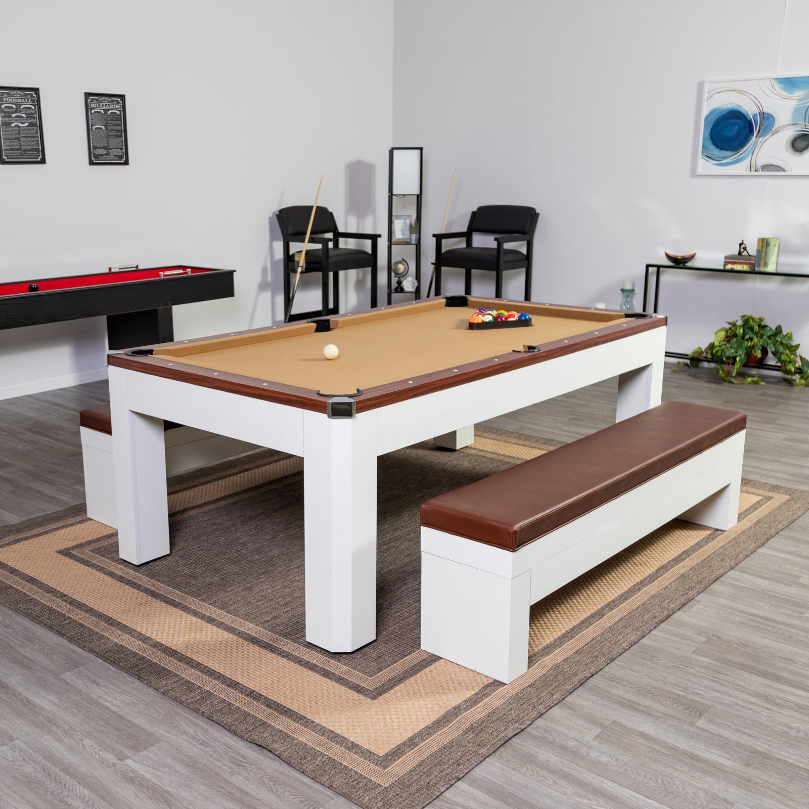 Hathaway Newport 7-ft Pool Table Combo Set w/ Benches in White