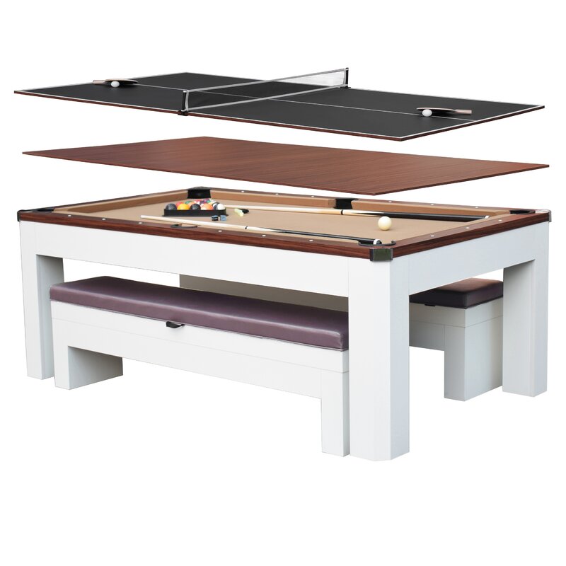 Hathaway Newport 7-ft Pool Table Combo Set w/ Benches in White