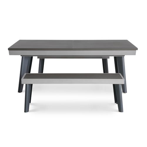 Playcraft Santorini 7’ Outdoor Slate Pool Table with Dining Top Benches and Ping Pong