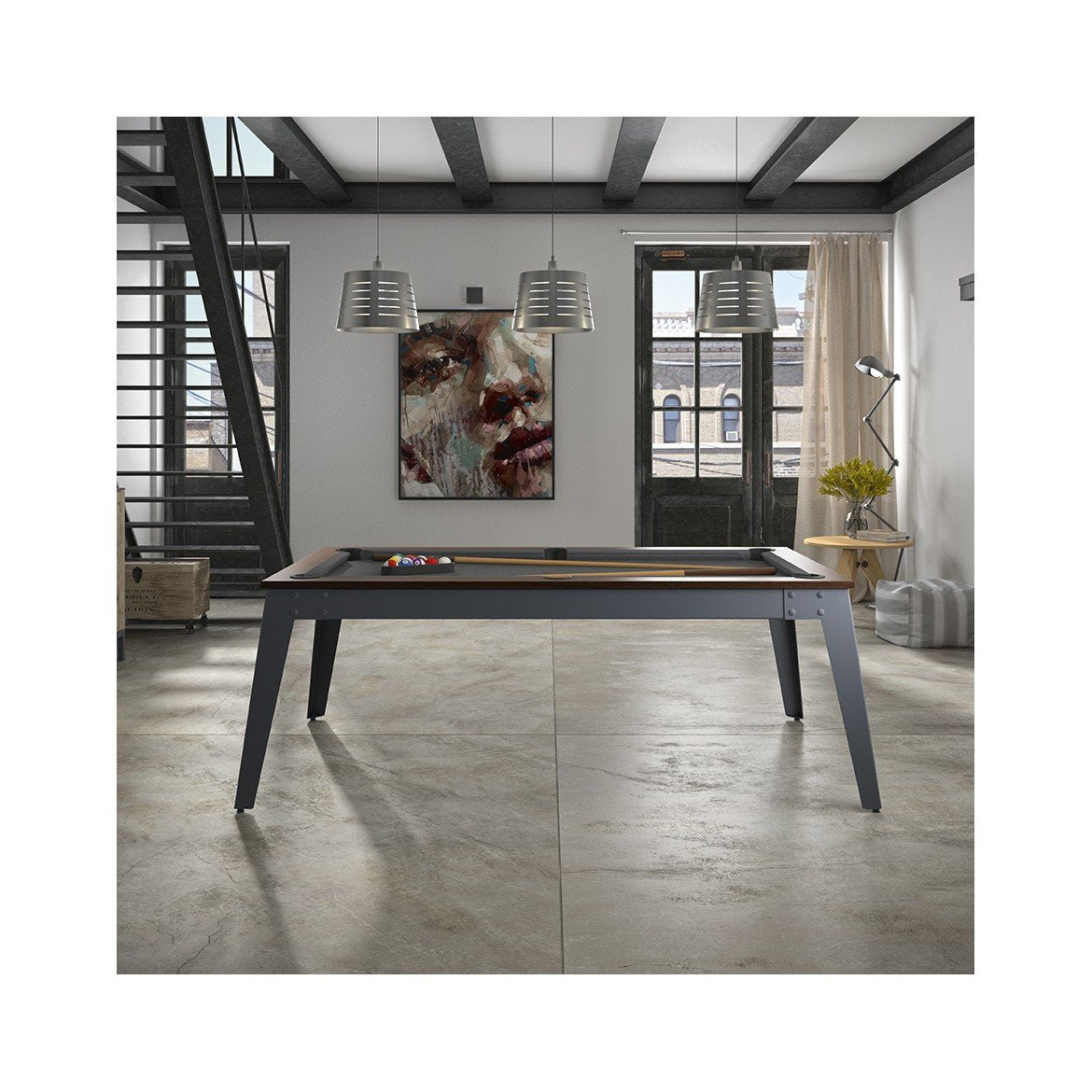 Rene Pierre Billiards Steel Pool Table with Dining Top