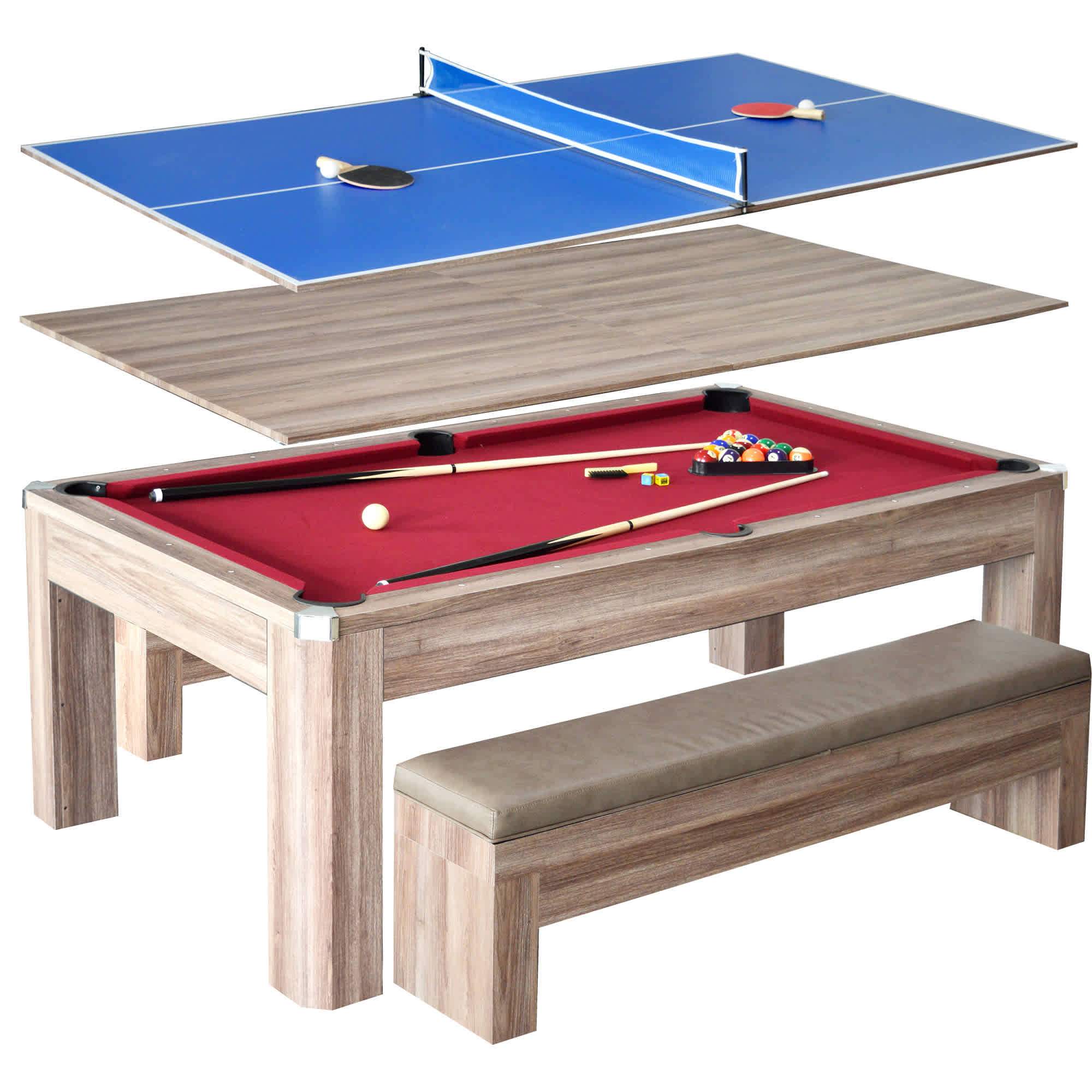 Hathaway Newport 7-ft Pool Table Combo Set w/ Benches in Light Oak with Red Felt