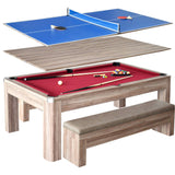 Hathaway Newport 7-ft Pool Table Combo Set w/ Benches in Light Oak with Red Felt