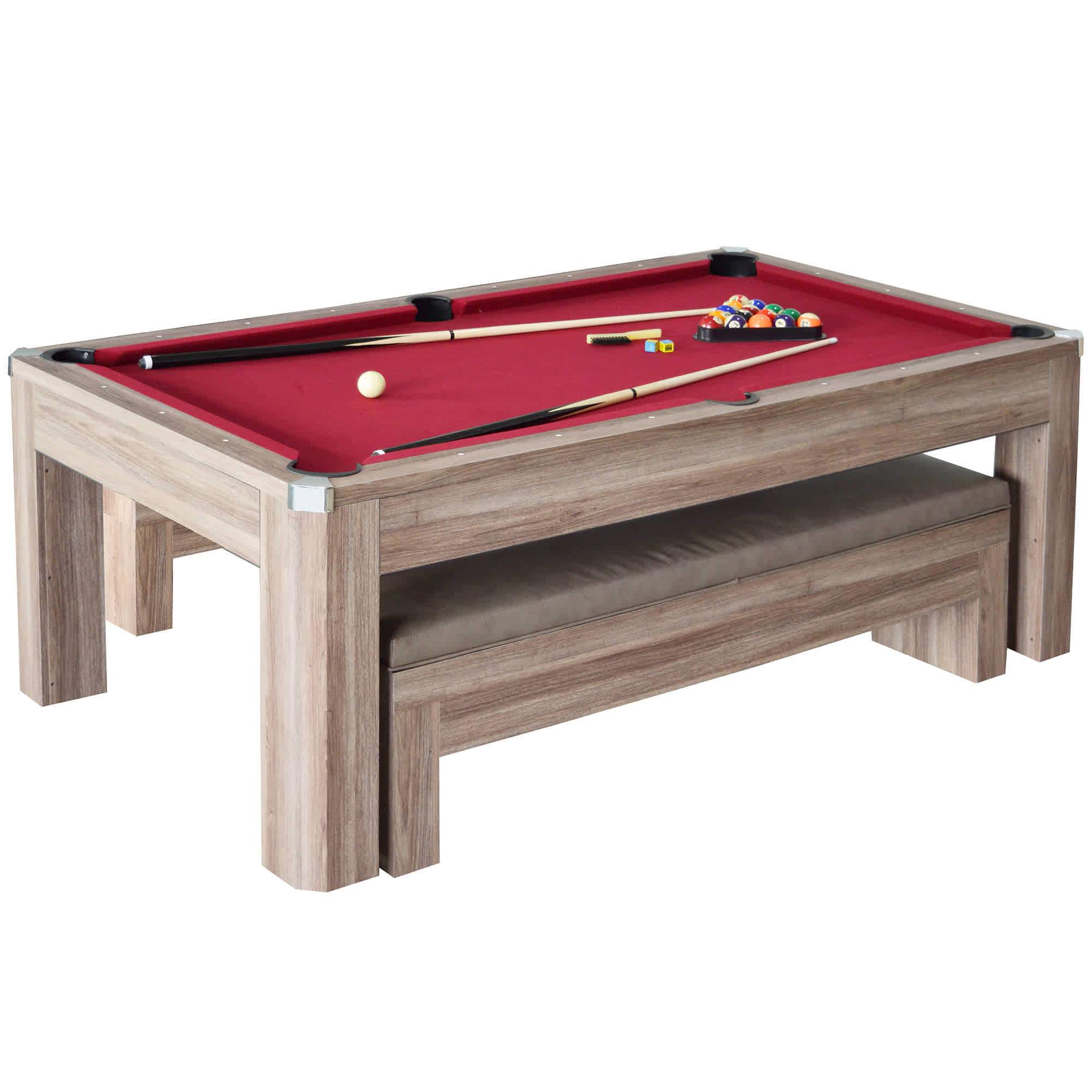 Hathaway Newport 7-ft Pool Table Combo Set w/ Benches in Light Oak with Red Felt