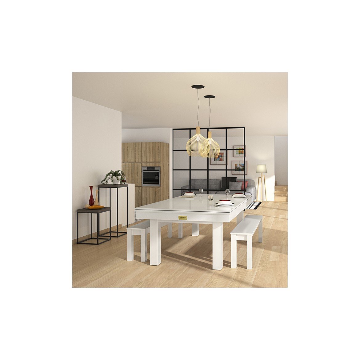 Rene Pierre Billiards Lafite White Pool Table with Dining Top