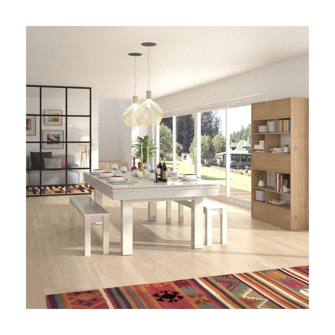 Rene Pierre Billiards Lafite White Pool Table with Dining Top