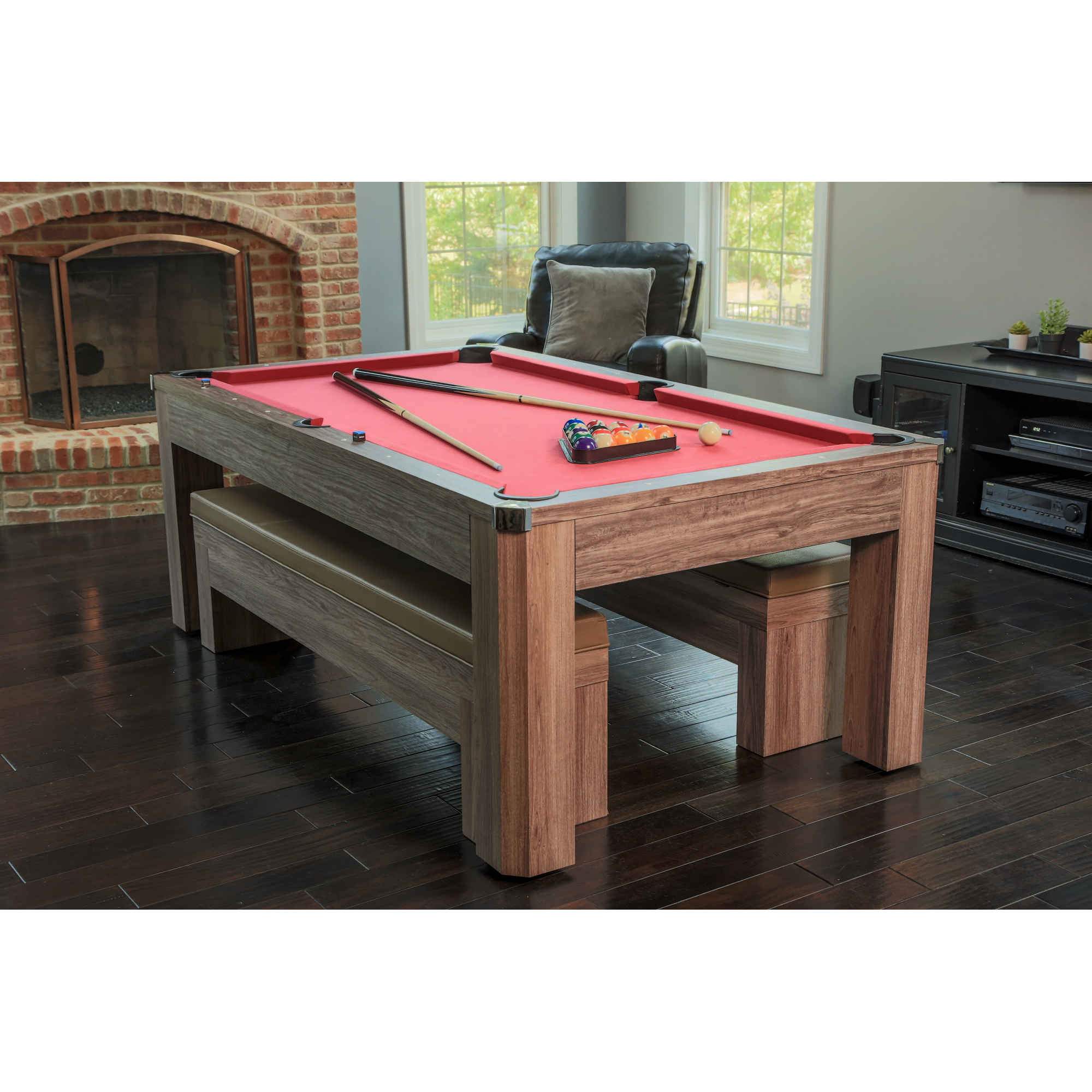 Hathaway Newport 7-ft Pool Table Combo Set w/ Benches in Light Oak with Red Felt