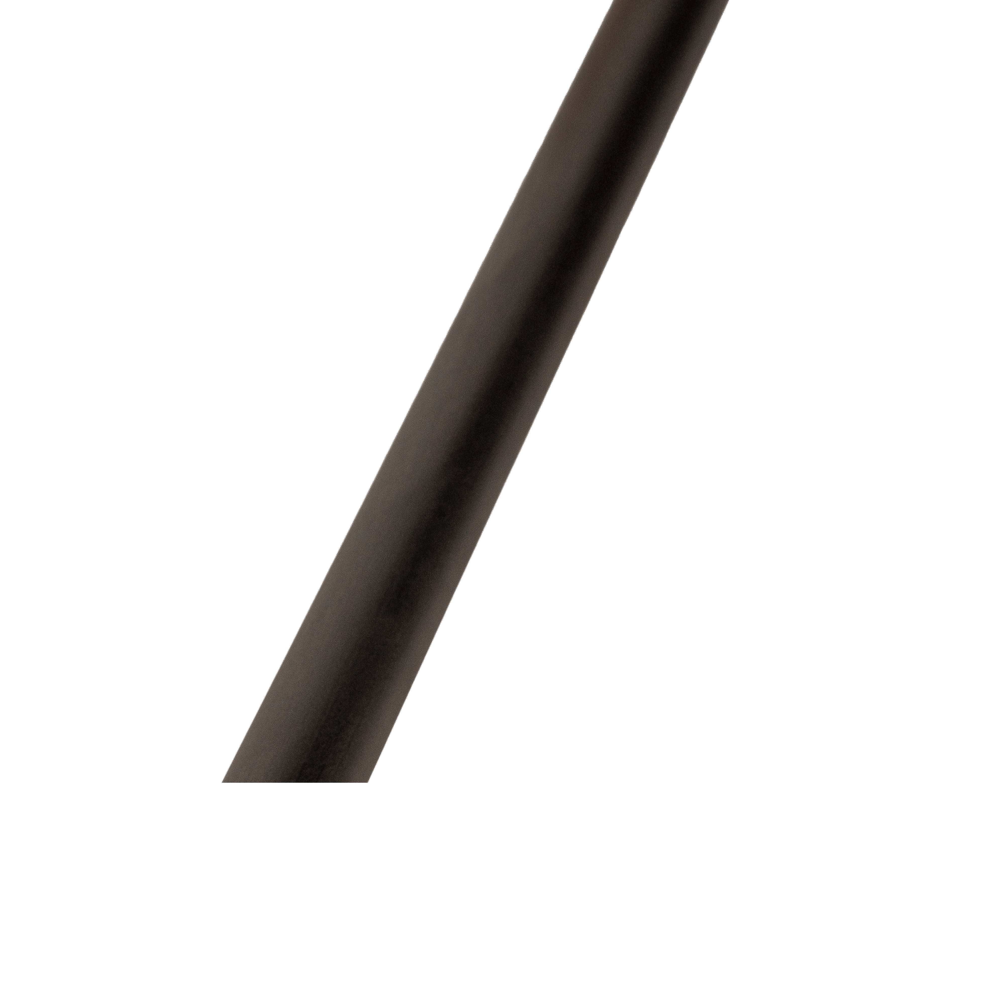 A close-up of a dark brown or black cylindrical rod or handle shown diagonally against a plain white background.