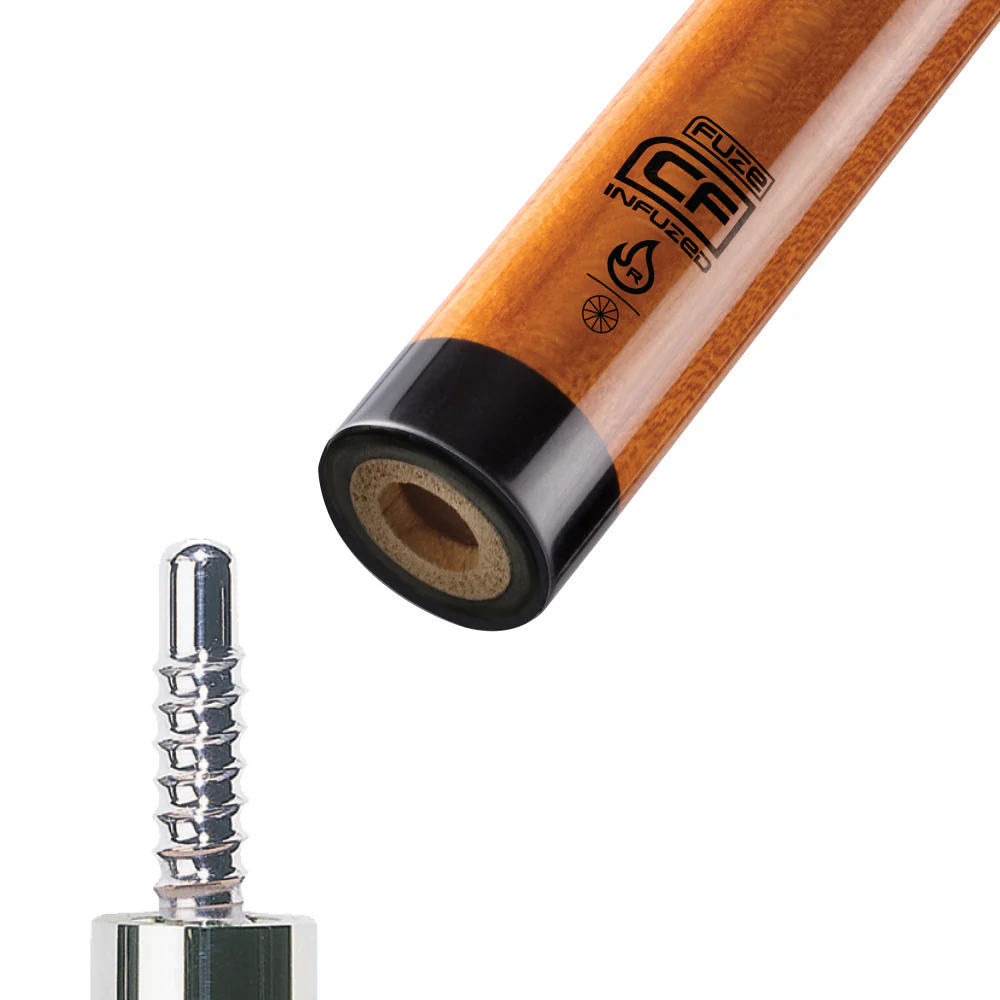 Wooden cue  with metal fitting on a white background