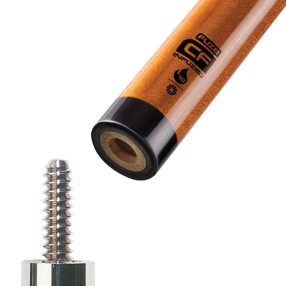 Wooden cue with metal component on a white background