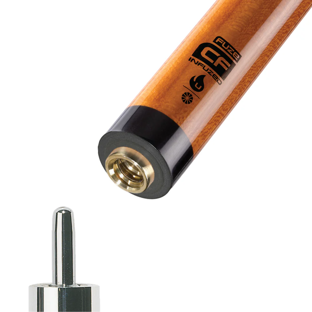 Wooden cue with brand logo on a white background