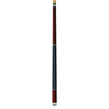 Pool cue with red and black design on a white background