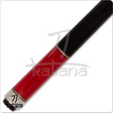 Red and black pool cue with Katana' branding on a white background