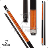 Katana pool cue with black and orange design on a white background