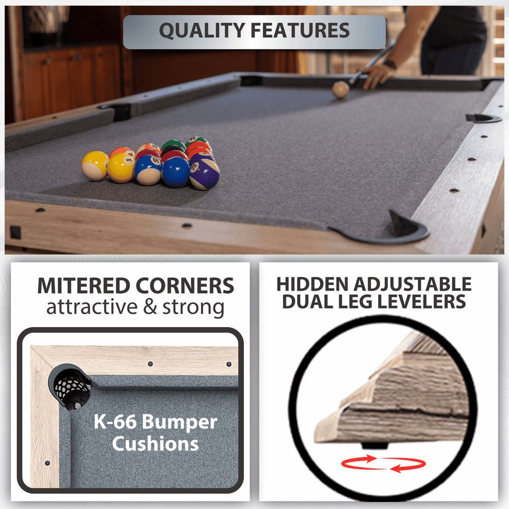 Freetime Fun The Rockford 7' Multi-Game Table in Rustic Oak with Grey Felt