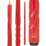 Red pool cue with 'Stealth' branding on a white background