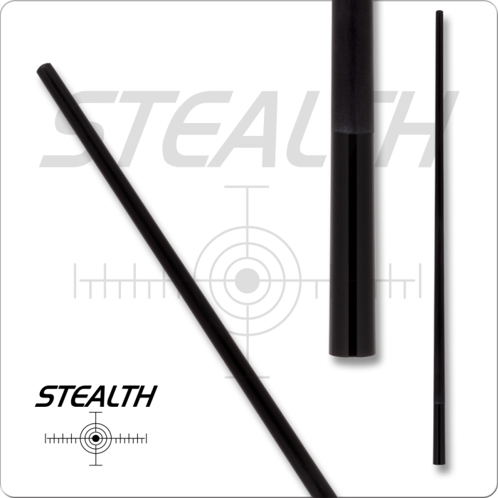 Black pool cue with 'Stealth' branding on a white background