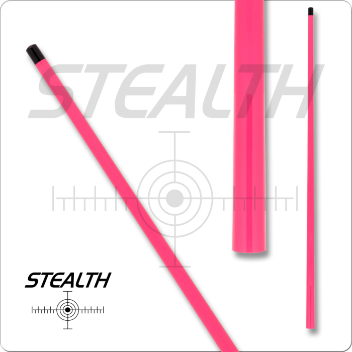 Pink pool cue with 'Stealth' branding on a white background