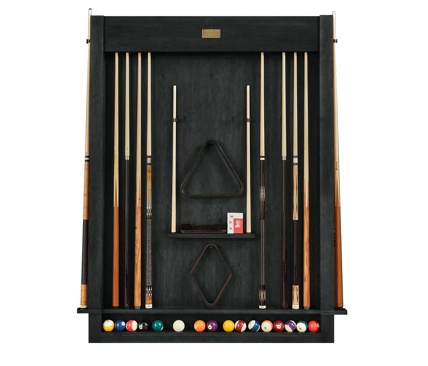 American Heritage Alta Wall Mounted 12 Cue Holder Rack in Black Ash