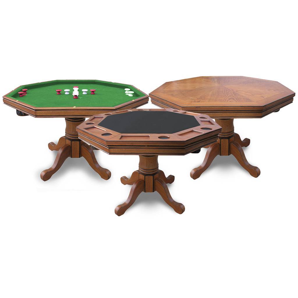 Hathaway Kingston 3-in-1 Poker Table in Oak w/ 4 Arm Chairs