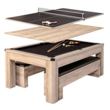 Atomic Hampton 7' 3-in-1 Dining Table with Billiards and Table Tennis In White Oak